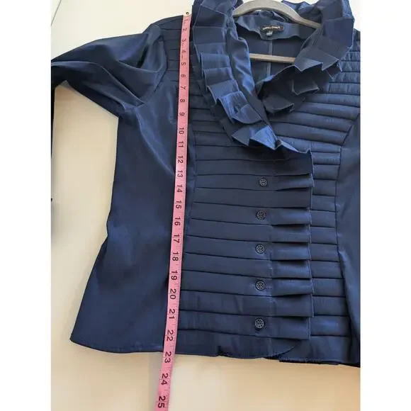 Samuel Dong Blazer Jacket Evening Formal Pleated Ruffle Iridescent Blue Size L - Picture 11 of 11